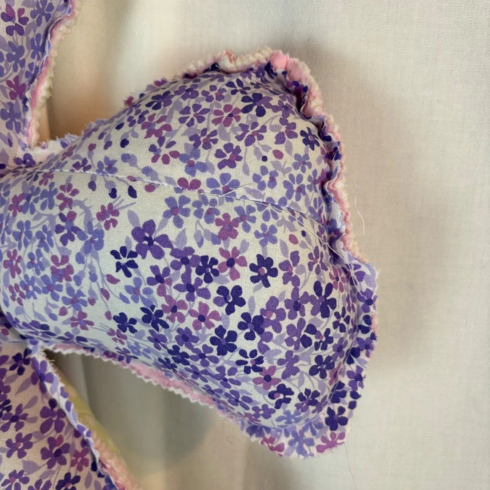 Handmade Quilted Flower Pillow Button Center Reversible Floral Wall Hanging 16in